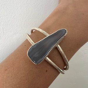 Sterling silver hammered purple agate cuff bracelet